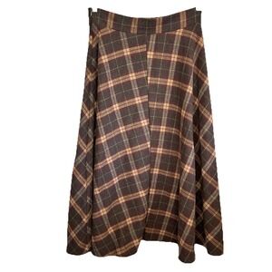 Preppy Plaid Midi Full Skirt XL Academia Brown Old Money Heritage Flannel Dazy